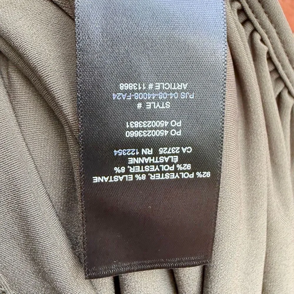 Aritzia Wilfred Smooth Matter Eavesdrop Ruched Midi Dress Dark Olive L NWOT